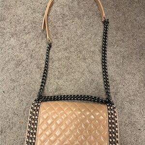 CHANEL Beige Quilted Crossbody Bag with Chain